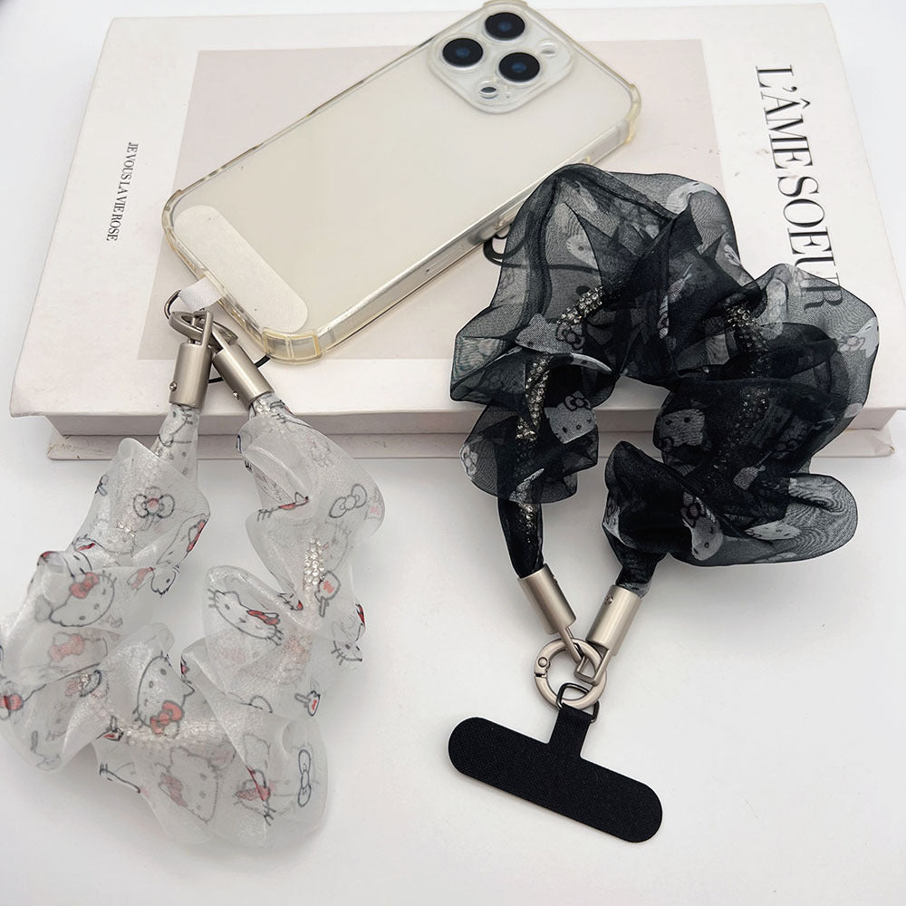 Organza Tulle Wrist Phone Strap with Tether Tabs – Colon-shaped Wristlet & Hand Lanyard
