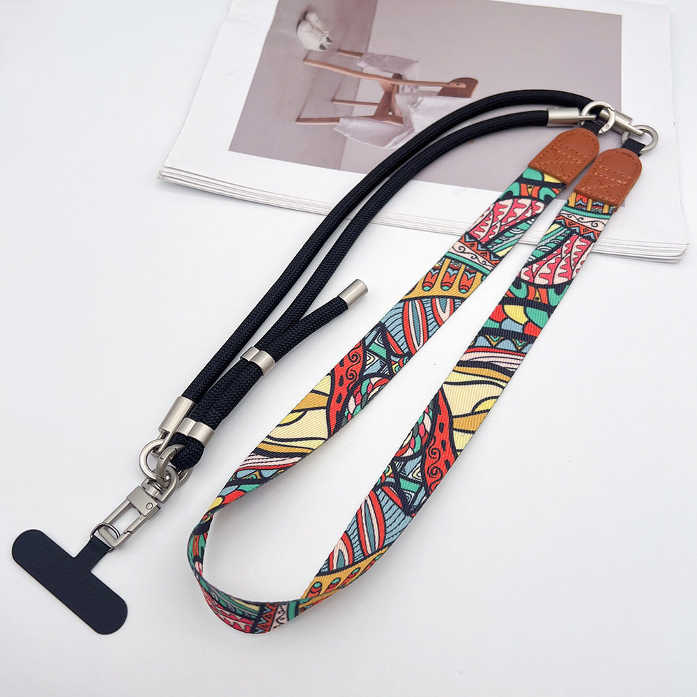 Trendy Patterns Woven Tape Crossbody Phone Strap with Tabs – Adjustable Wristlet & Hand Lanyard