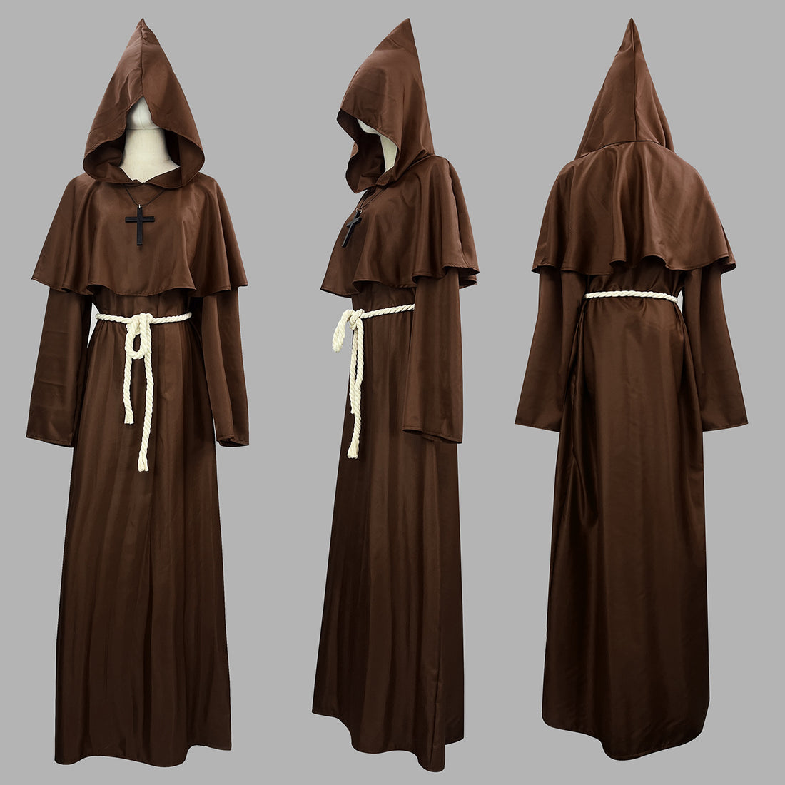 Medieval Priest Costume Men's Renaissance Monastic Robe Halloween Cosplay Cloak