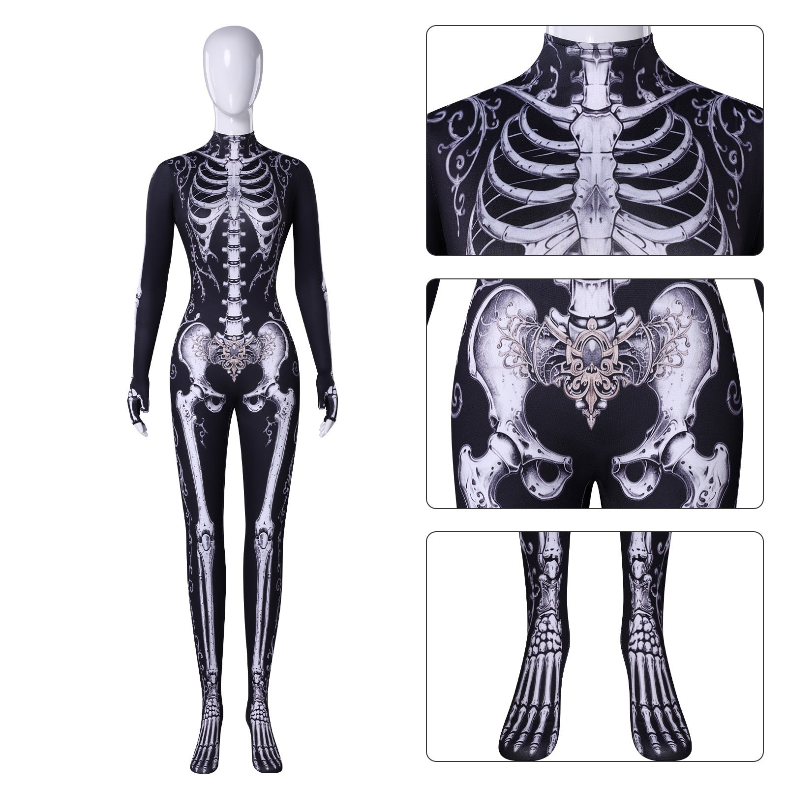 Halloween Skeleton Bodysuit Cosplay Costumes Women's Jumpsuit Themed Party Outfit