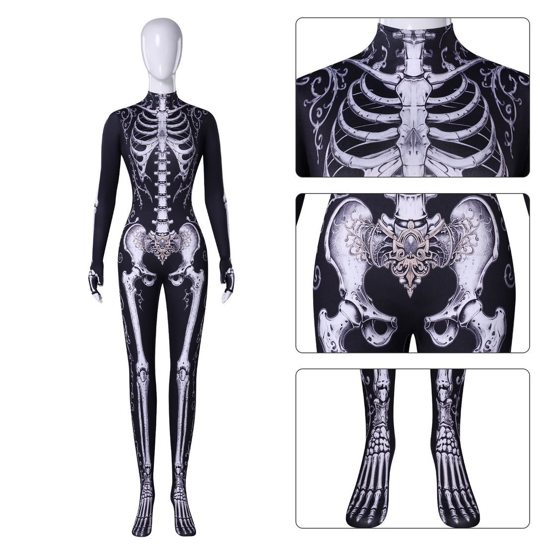 Halloween Skeleton Bodysuit Cosplay Costumes Women's Jumpsuit Themed Party Outfit