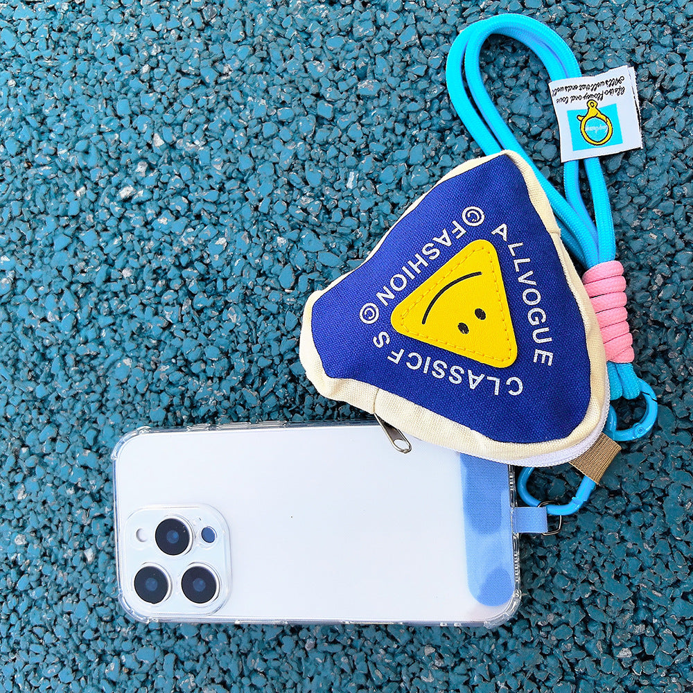 Smile Mini Coin Purse Triangle Headphone Bag with Handmade Phone Wrist Strap Phone Charm Accessory