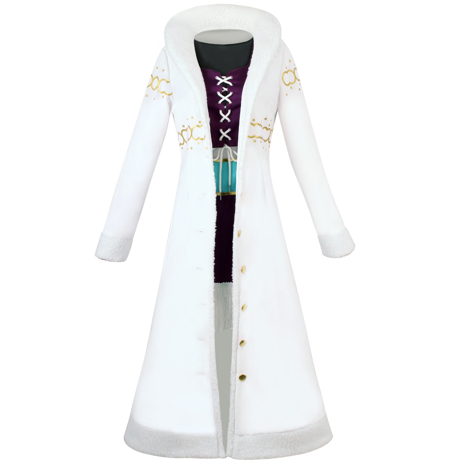 Anime Navigation Nico Robin Fur-collared Coat One Piece Cosplay Costumes