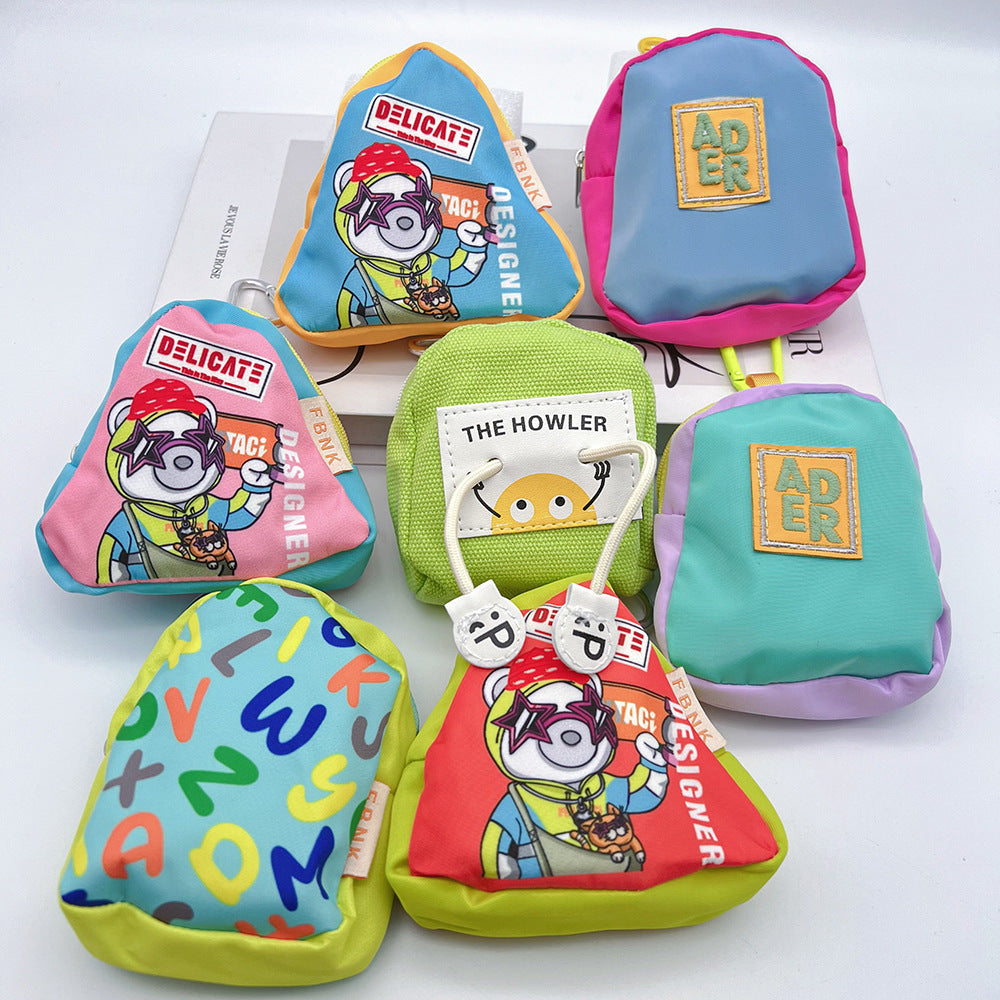 Cute Bear Mini Coin Purse Headphone Bag with Carabiner – Printed Mini Bag Phone Accessory