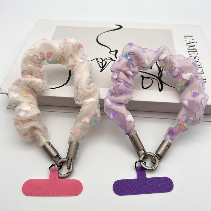 Floral Tulle Wrist Phone Strap with Tether Tabs – Colon-shaped Wristlet & Hand Lanyard