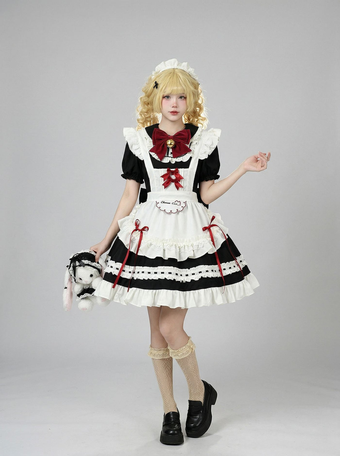 Large Black Bow Maid Outfit Streamer Cosplay Lolita Dress