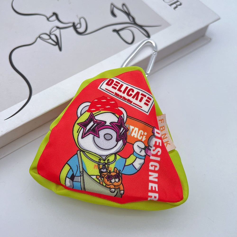 Cute Bear Mini Coin Purse Headphone Bag with Carabiner – Printed Mini Bag Phone Accessory