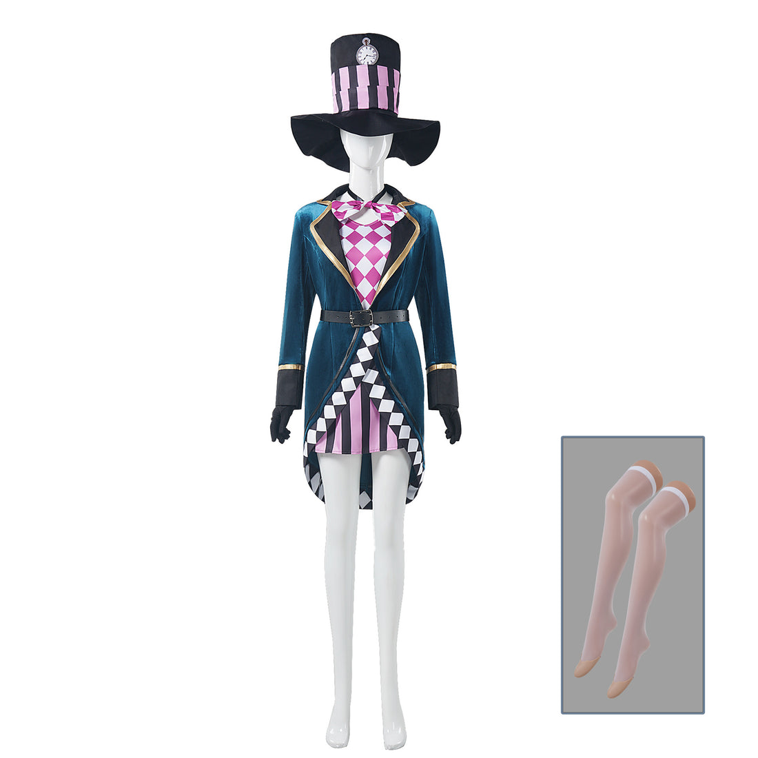 Women's Mad Hatter Costume - Alice Style Deluxe Magician Cosplay Outfit with Top Hat