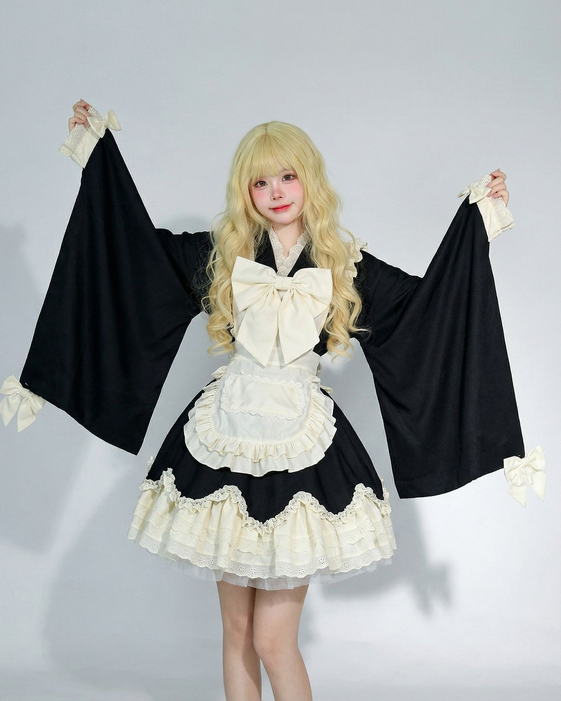 Kimono Lolita Wide Sleeve Maid Outfit Streamer Cosplay Dress