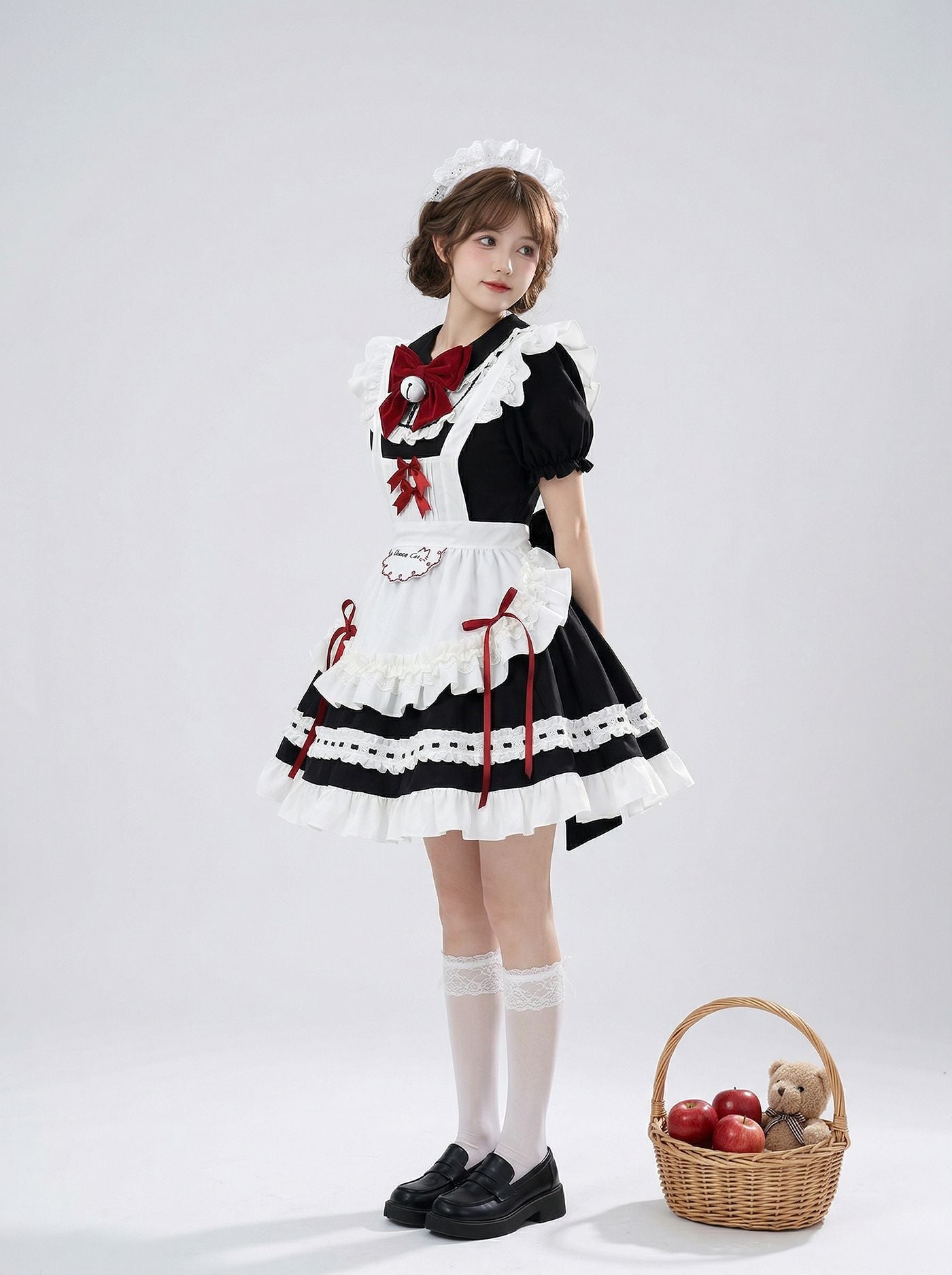 Large Black Bow Maid Outfit Streamer Cosplay Lolita Dress