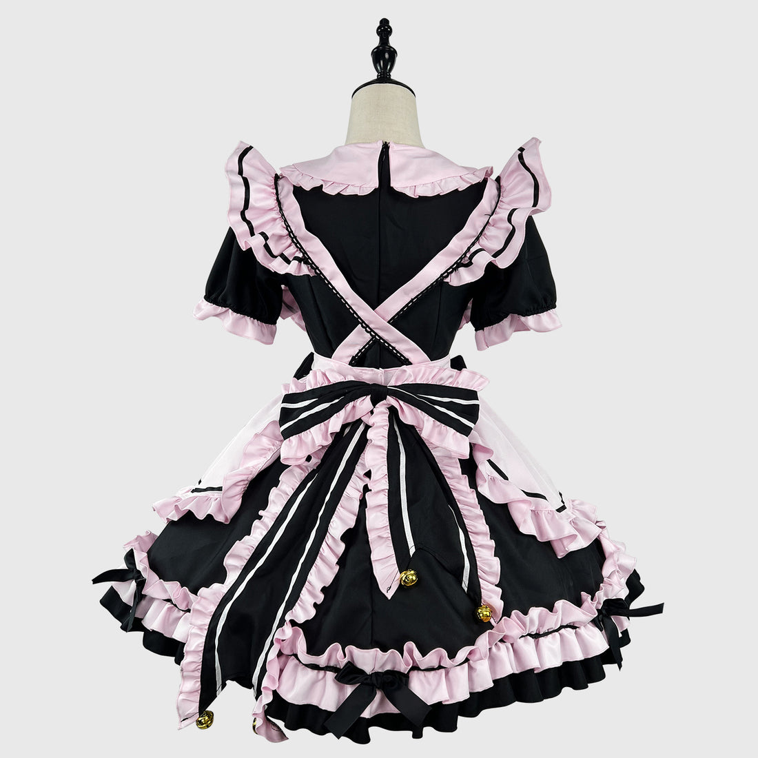 Black Pink Large Bow Lolita Maid Outfit Streamer Cosplay Dress