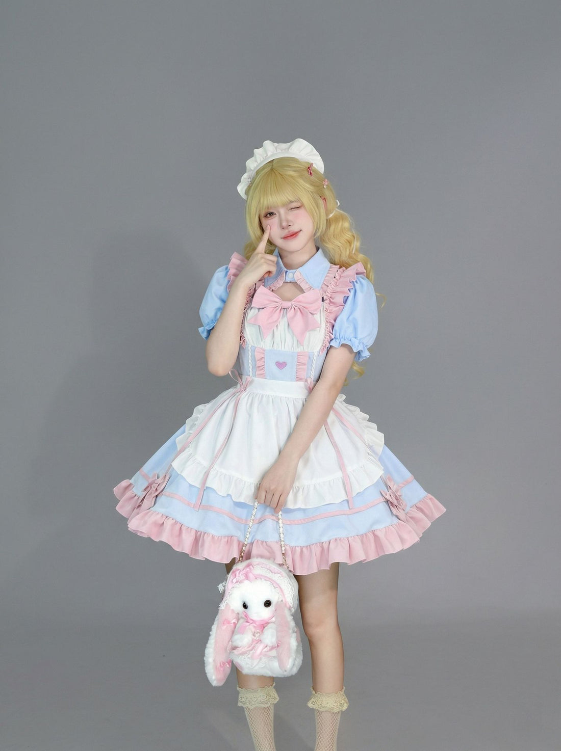 Enchanting Pink Lolita Maid Outfit Streamers Cosplay Dress