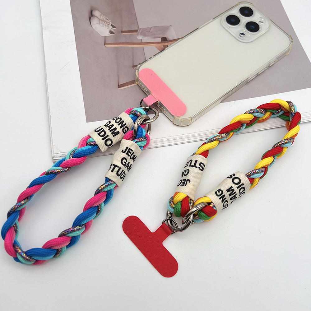 Clashing Colors Braided Wrist Phone Strap with Tether Tabs – Hand Woven Wristlet & Hand Lanyard