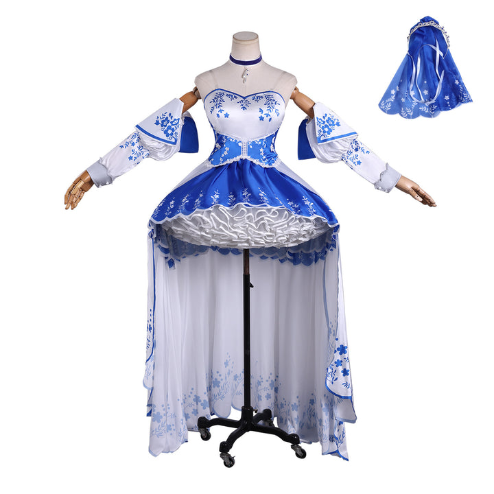 Identity V Perfumer Vera Nair Blue Floral Dress Cosplay Costumes