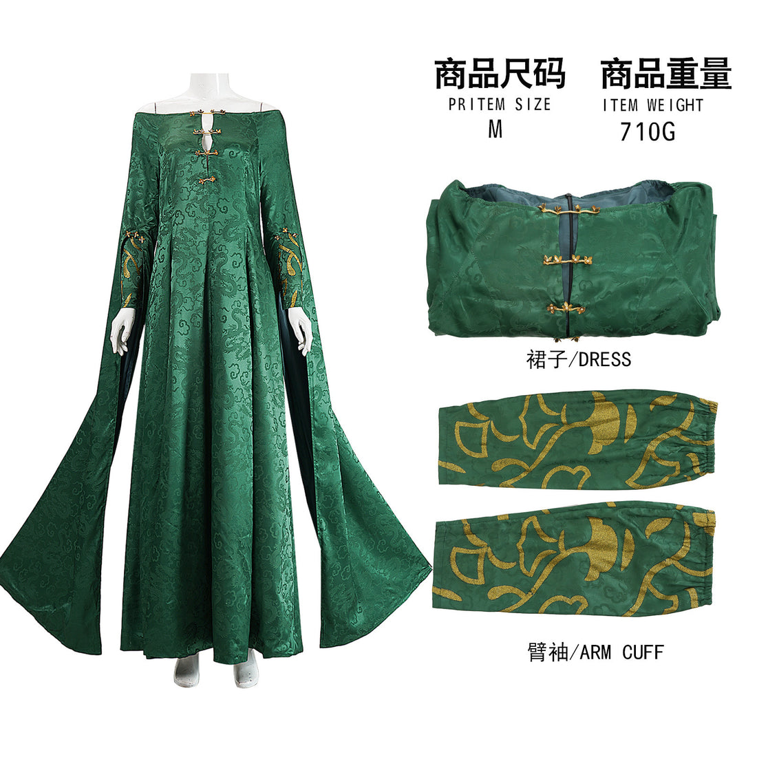 House of The Dragon: Alicent Hightower Green Jacquard Dress Cosplay Costumes
