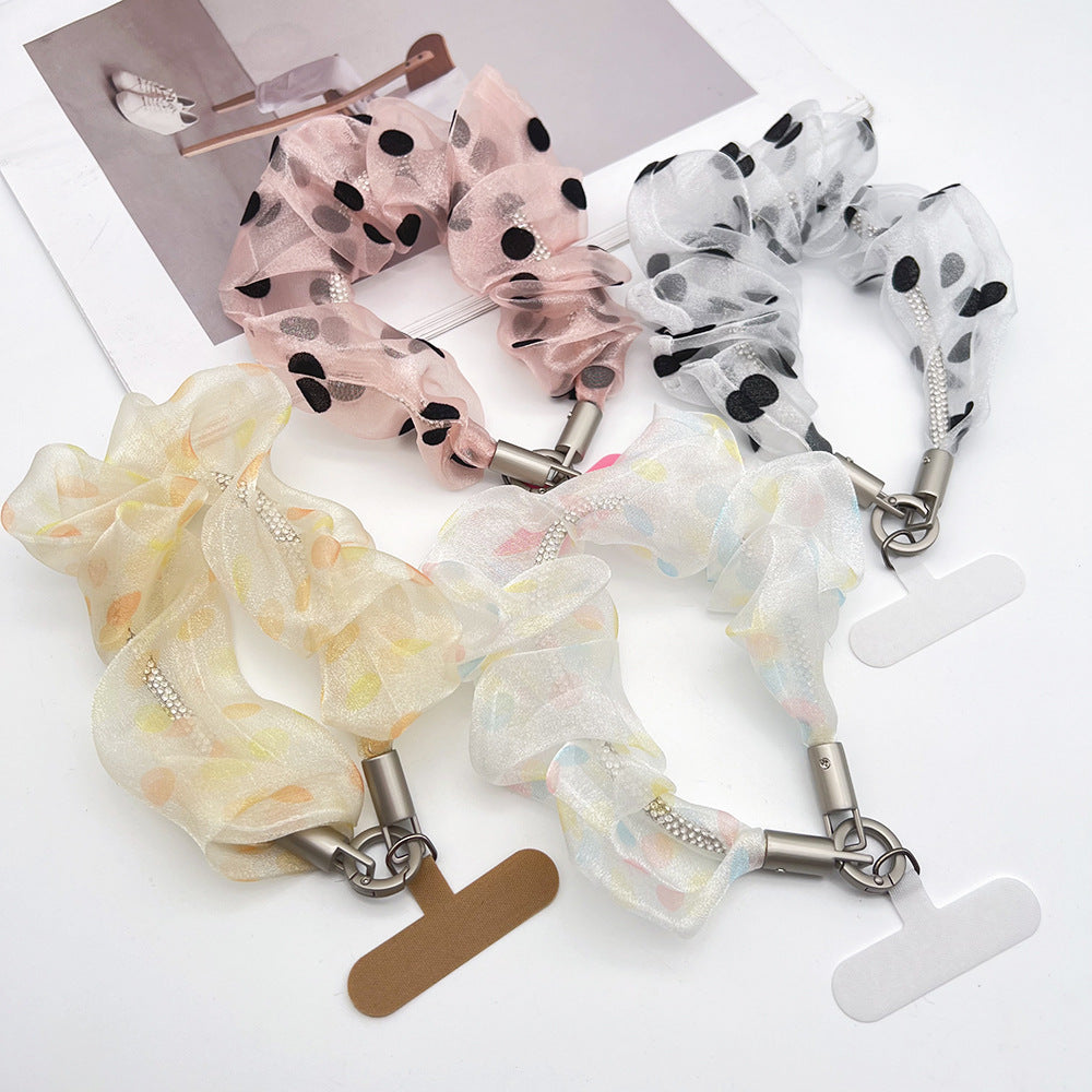 Polka Dots Tulle Wrist Phone Strap with Tether Tabs – Colon-shaped Wristlet & Hand Lanyard