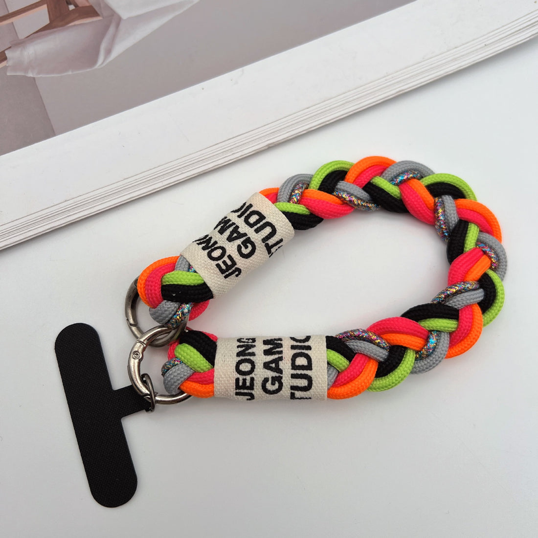 Clashing Colors Braided Wrist Phone Strap with Tether Tabs – Hand Woven Wristlet & Hand Lanyard