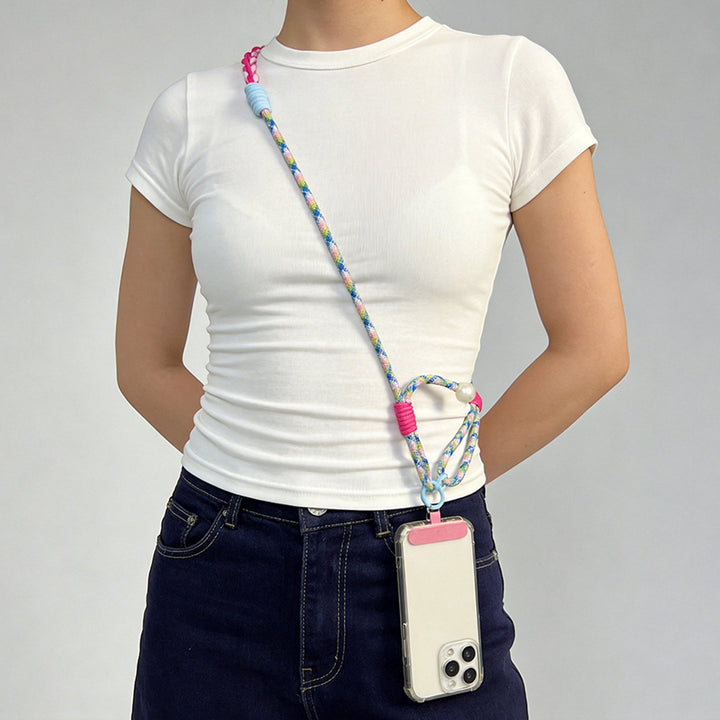 Twisted Adjustable Crossbody Phone Strap with Tether Tabs – Hand Woven Long Wristlet & Hand Lanyard