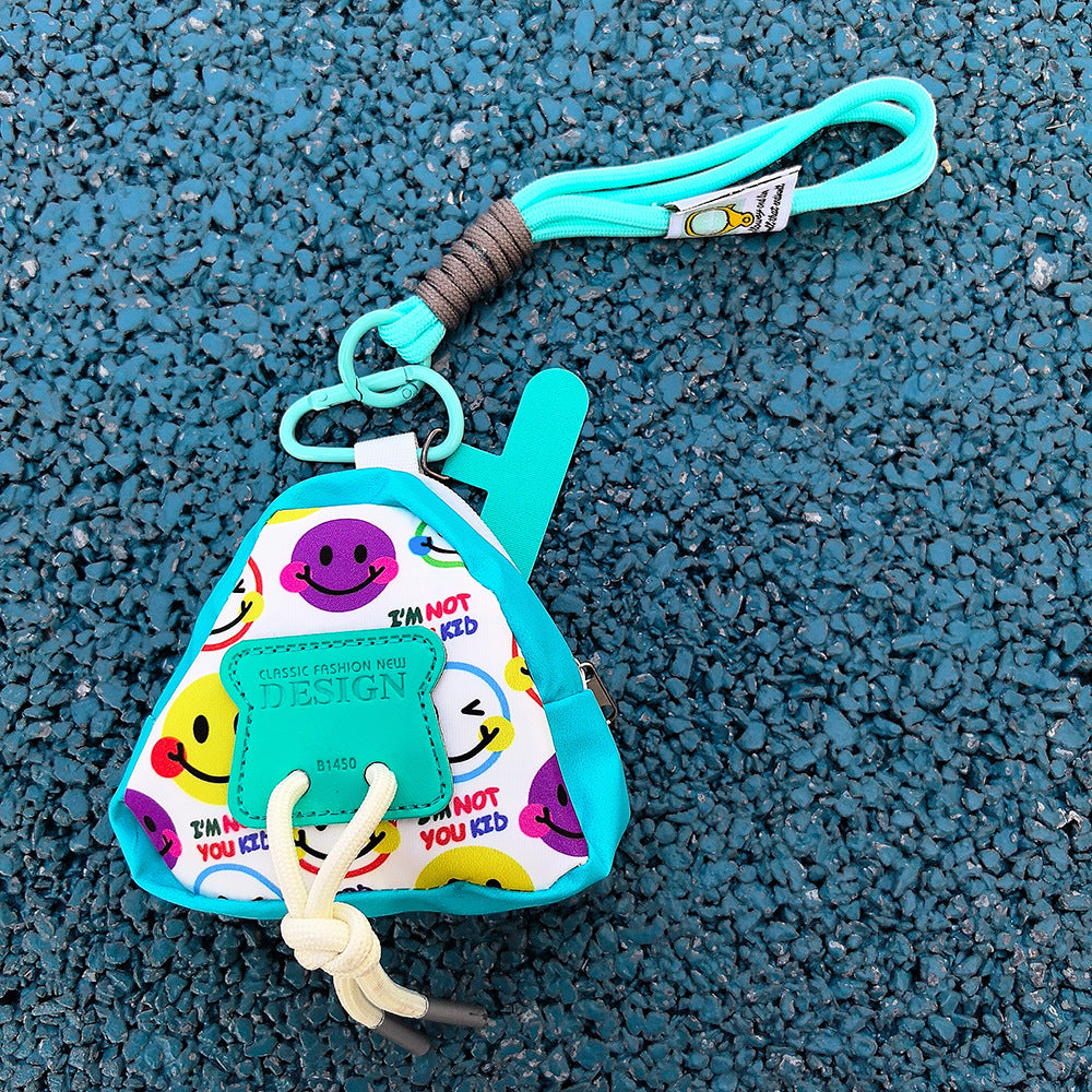 Smile Mini Coin Purse Triangle Headphone Bag with Handmade Phone Wrist Strap Phone Charm Accessory