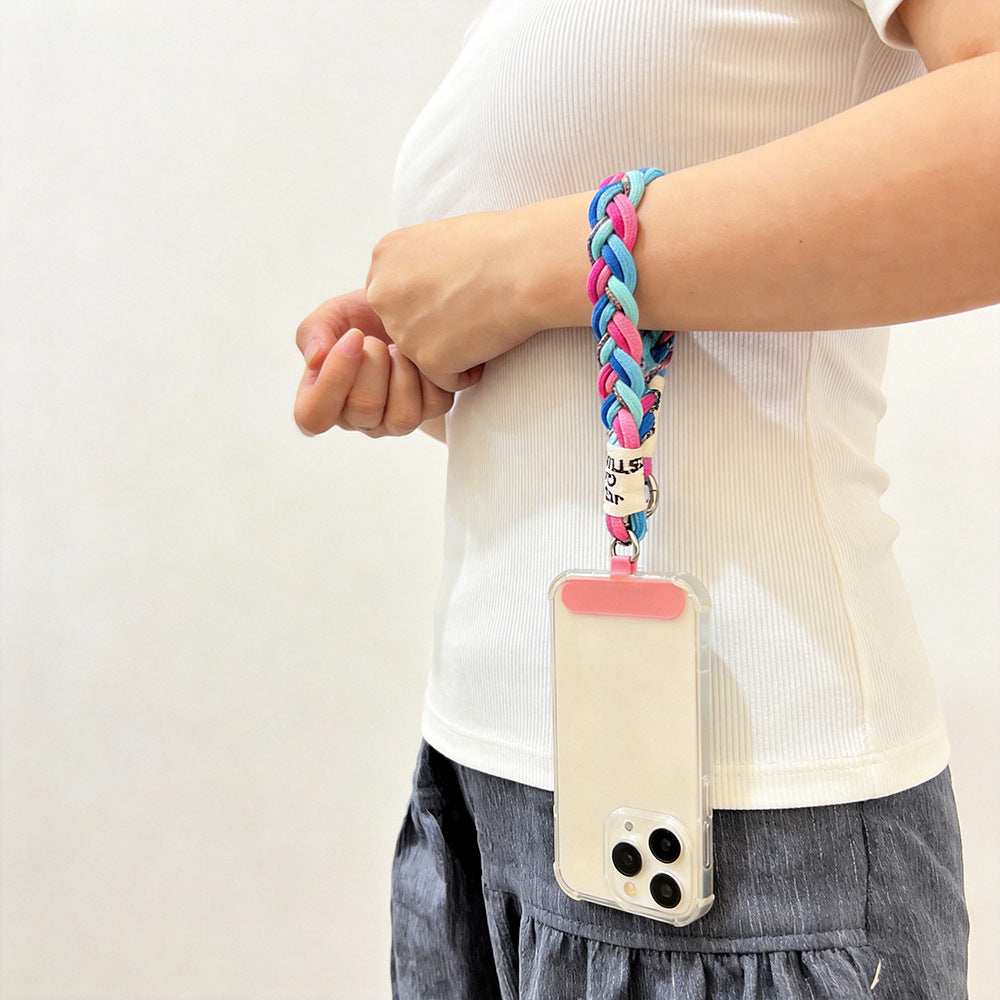 Clashing Colors Braided Wrist Phone Strap with Tether Tabs – Hand Woven Wristlet & Hand Lanyard