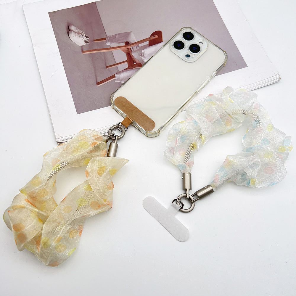 Polka Dots Tulle Wrist Phone Strap with Tether Tabs – Colon-shaped Wristlet & Hand Lanyard