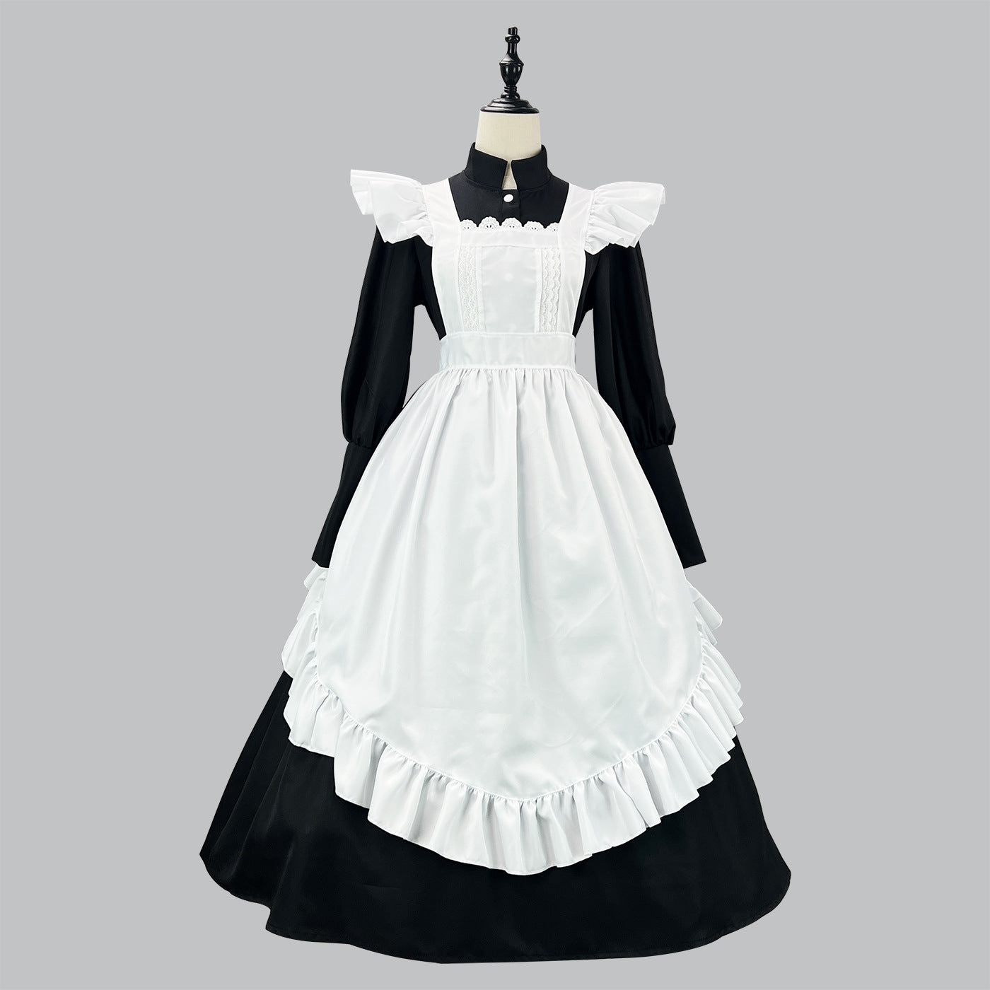 Black and White British Long Maid Outfit Lolita Dress Cosplay