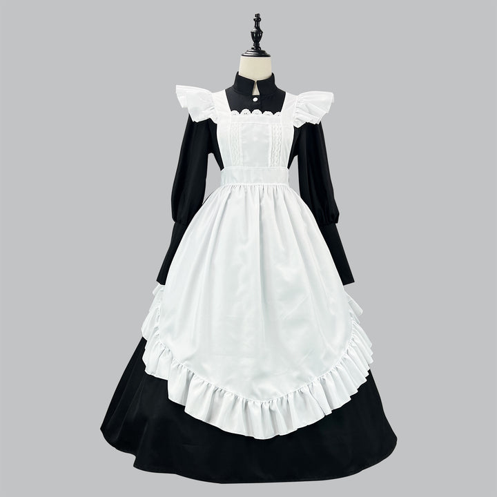 Black and White British Long Maid Outfit Lolita Dress Cosplay
