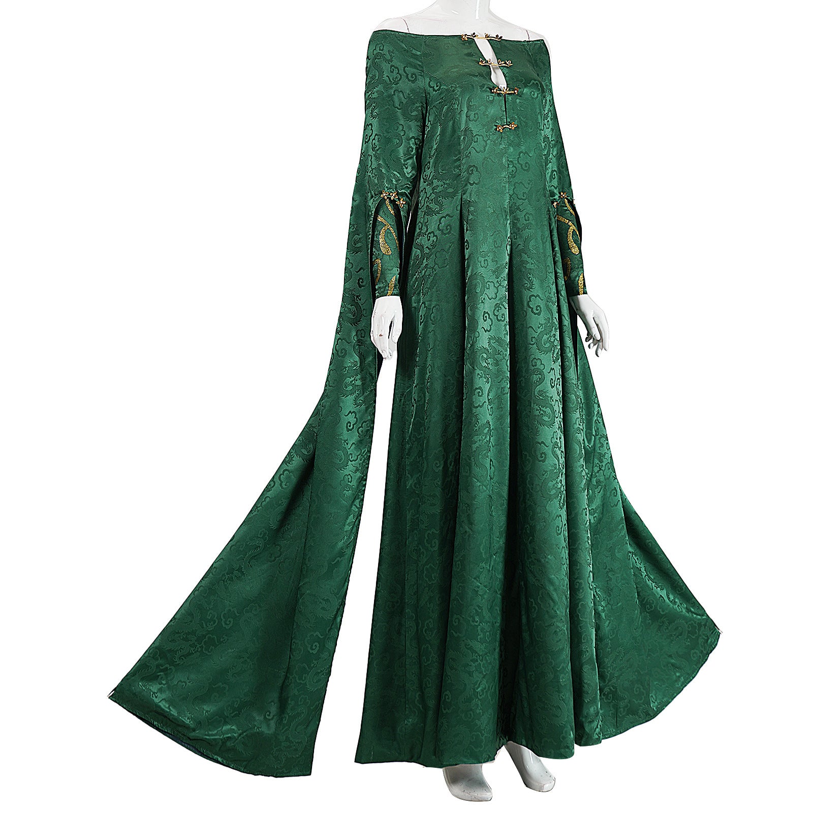House of The Dragon: Alicent Hightower Green Jacquard Dress Cosplay Costumes