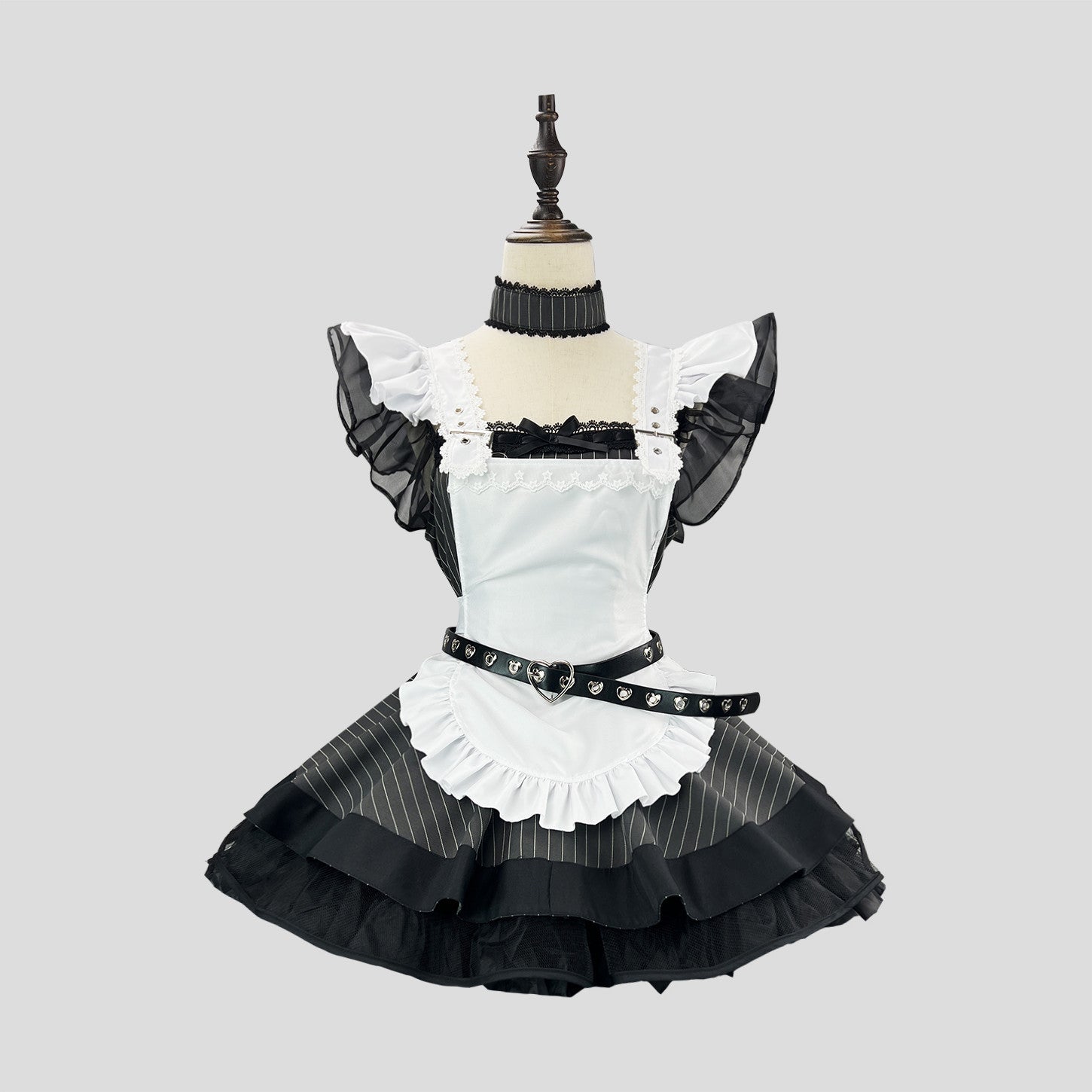 White Striped Retro Lolita Maid Outfit Subculture Cosplay Dress
