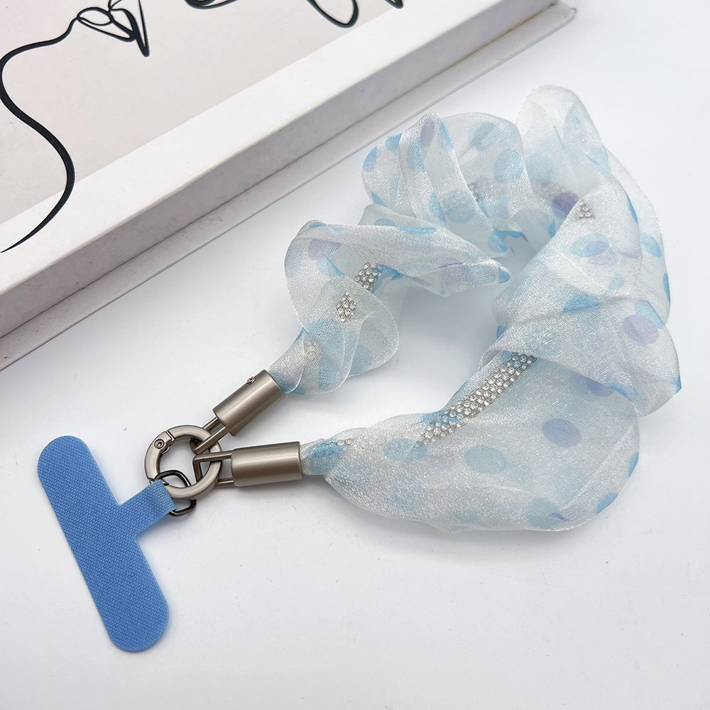 Polka Dots Tulle Wrist Phone Strap with Tether Tabs – Colon-shaped Wristlet & Hand Lanyard