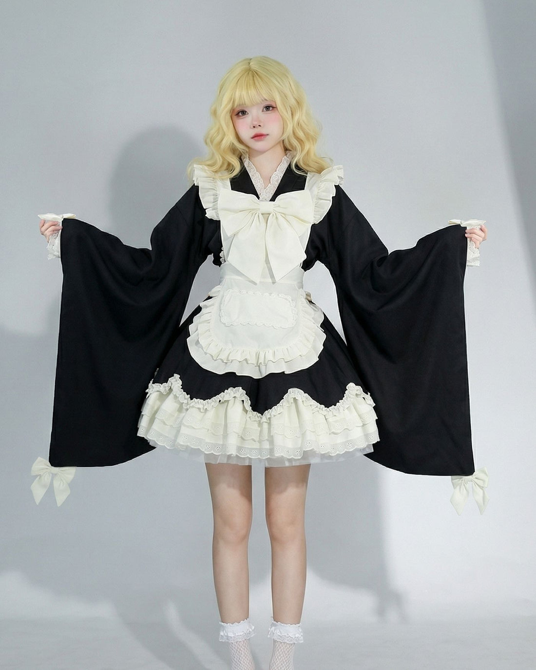 Kimono Lolita Wide Sleeve Maid Outfit Streamer Cosplay Dress