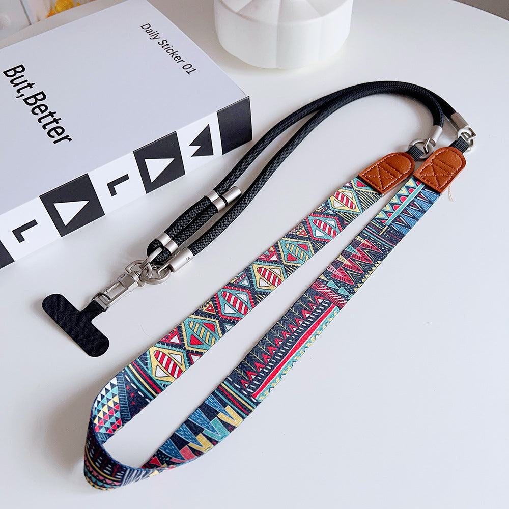 Trendy Patterns Woven Tape Crossbody Phone Strap with Tabs – Adjustable Wristlet & Hand Lanyard