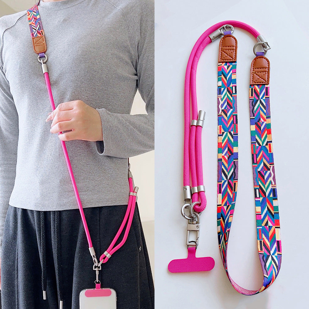 Trendy Patterns Woven Tape Crossbody Phone Strap with Tabs – Adjustable Wristlet & Hand Lanyard