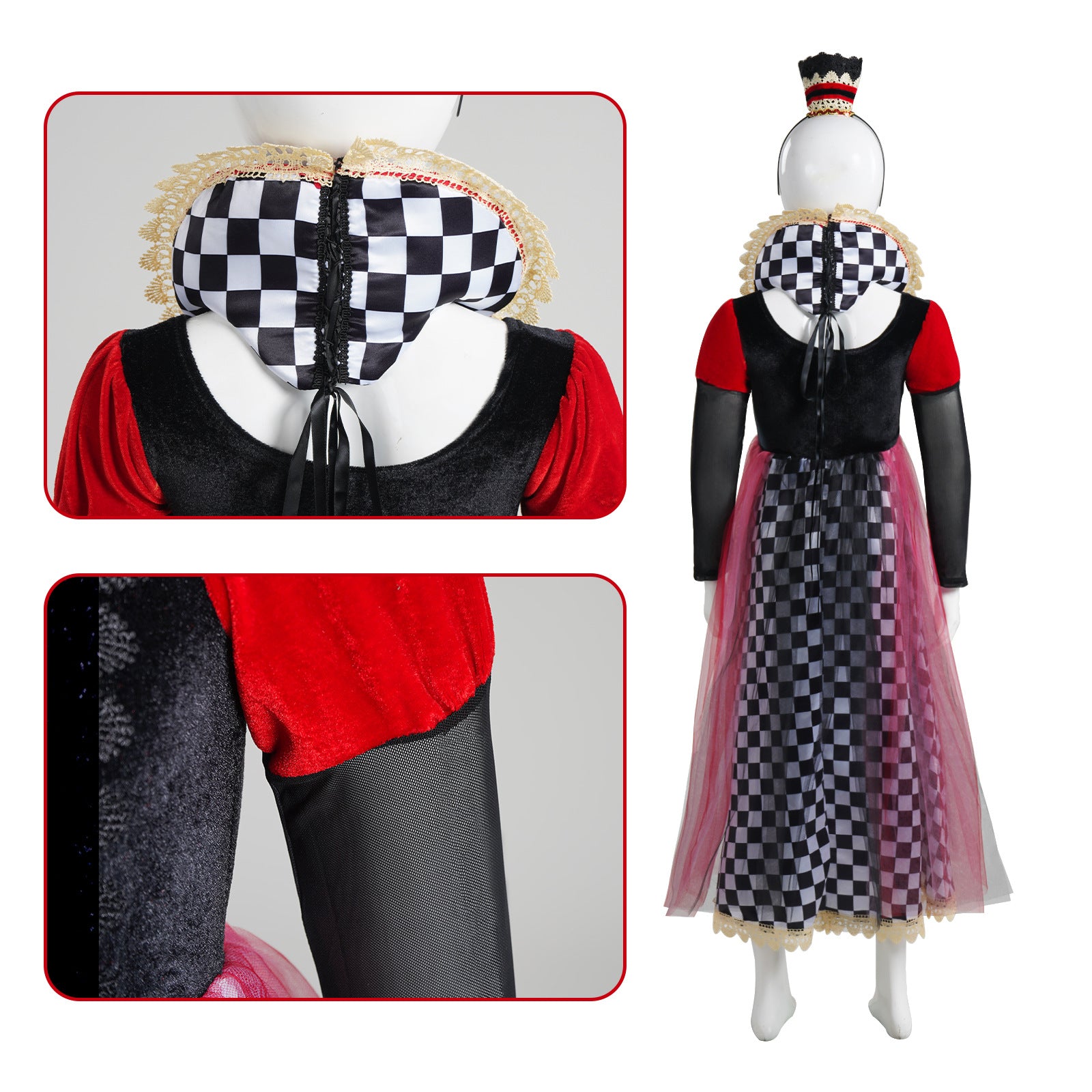 Queen of Hearts Kids Costume - Alice Style Evil Red Queen Halloween Cosplay Dress