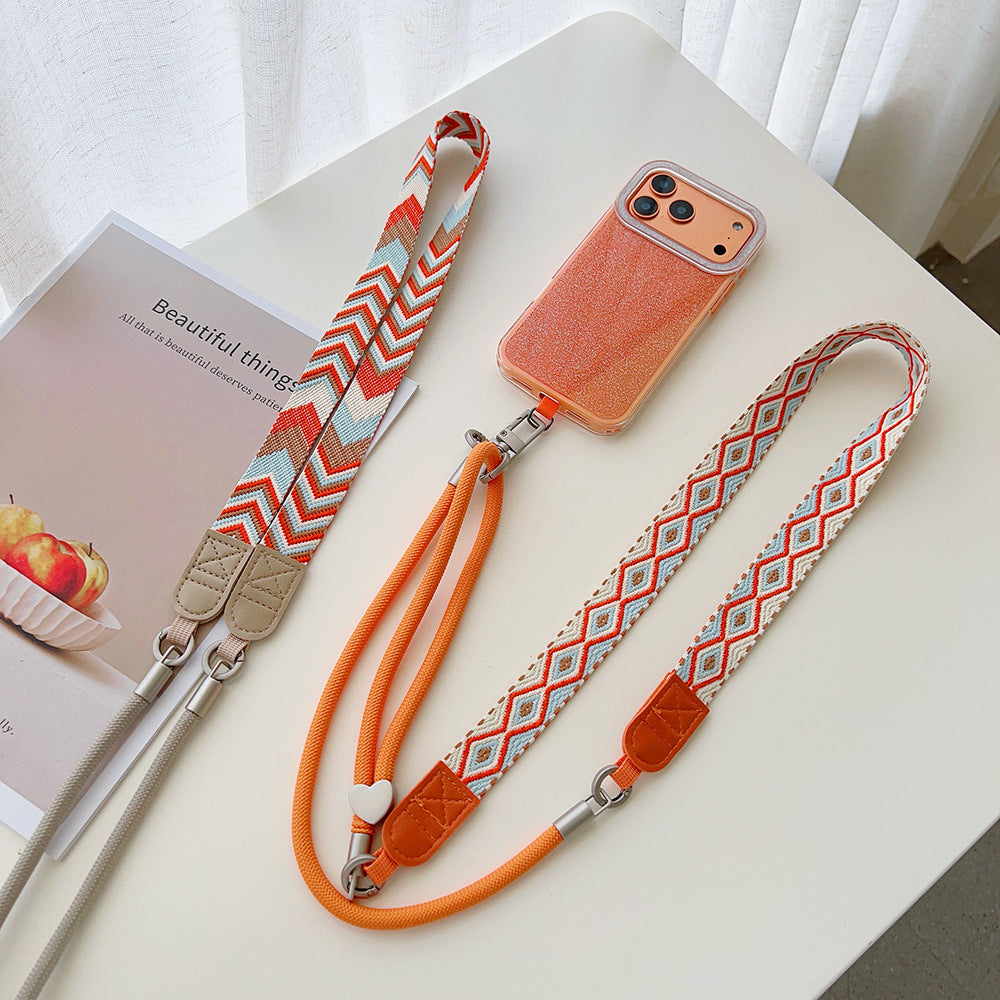 Embroidered Adjustable Crossbody & Wrist Phone Strap with Tabs – 2-IN-1 Wristlet & Hand Lanyard