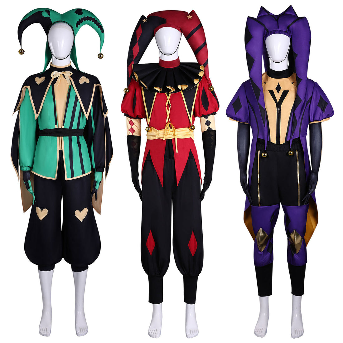 The Freak Circus Pierrot Harlequin Jester Cosplay Costumes Halloween Clown Carnival Party Outfit
