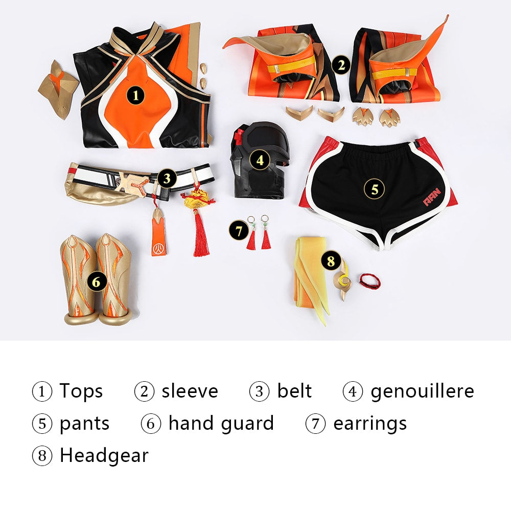 Overwatch Anran Orange Outfit Top Level Fullset Cosplay CostumesThemed Carnival Party Outfit