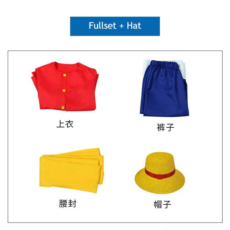 Anime Navigation Monkey D. Luffy Red Shirt Fullset One Piece Cosplay Costumes