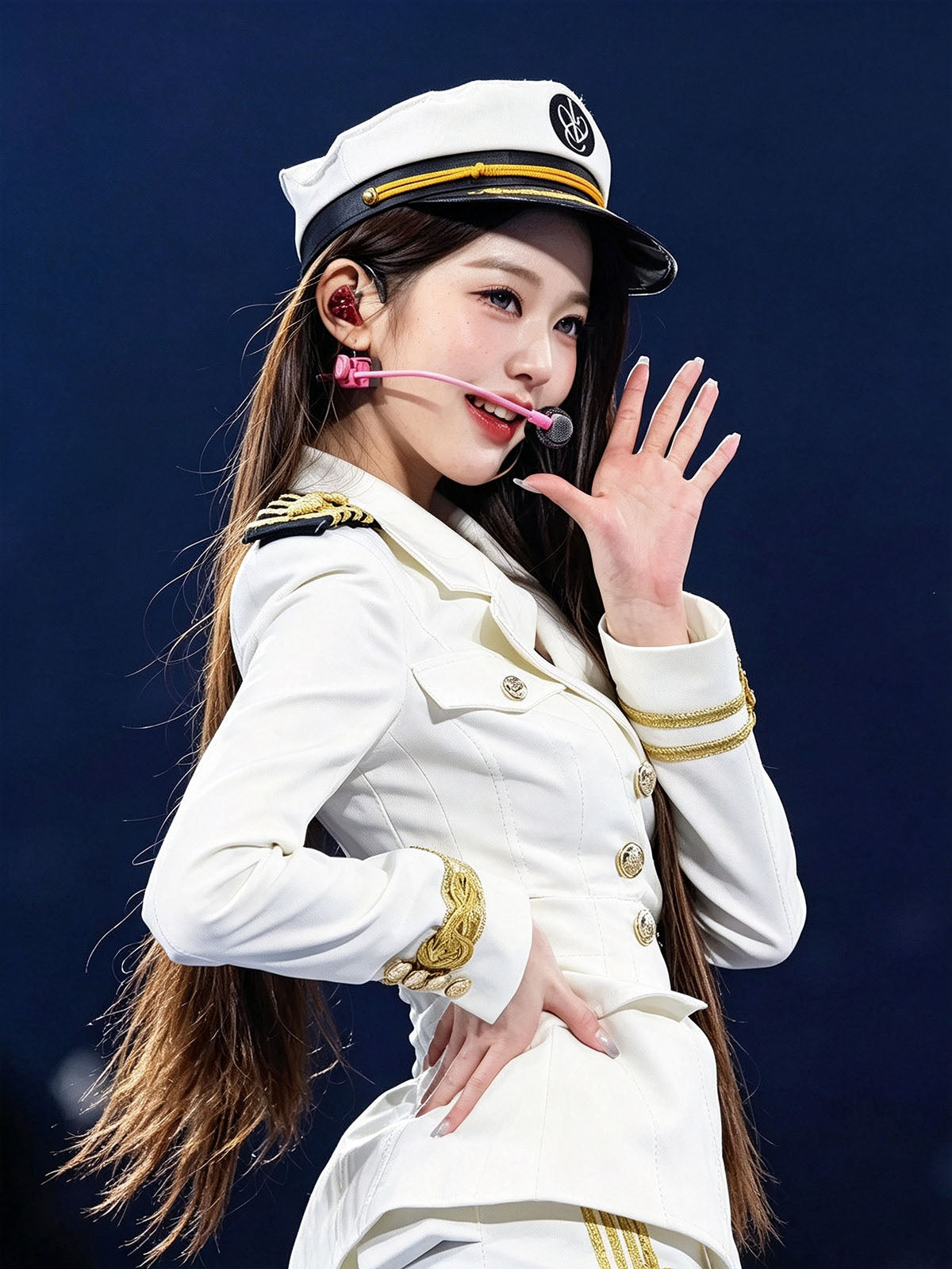 K-Pop Girl IVE Jang Won Young Same Style White Sailor Navy Uniform Stage Outfit