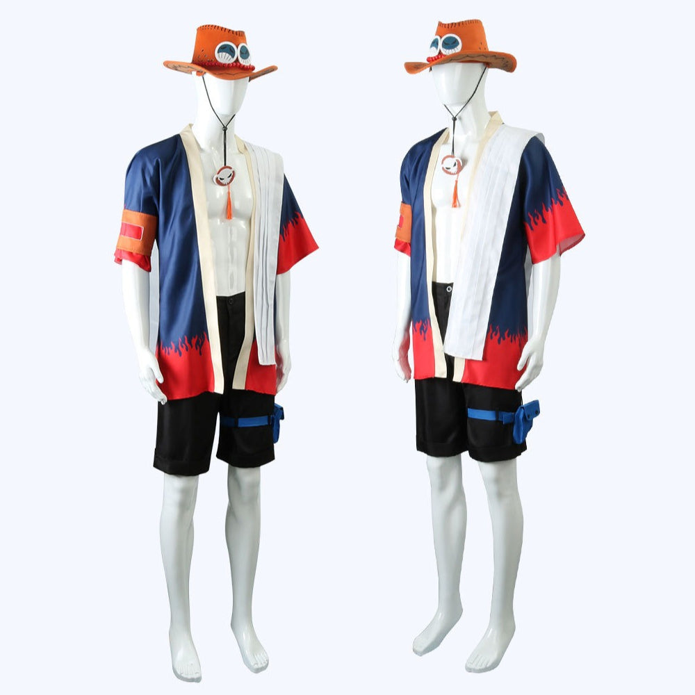 Anime Navigation Portgas D Ace Fullset with Hat One Piece Cosplay Costumes