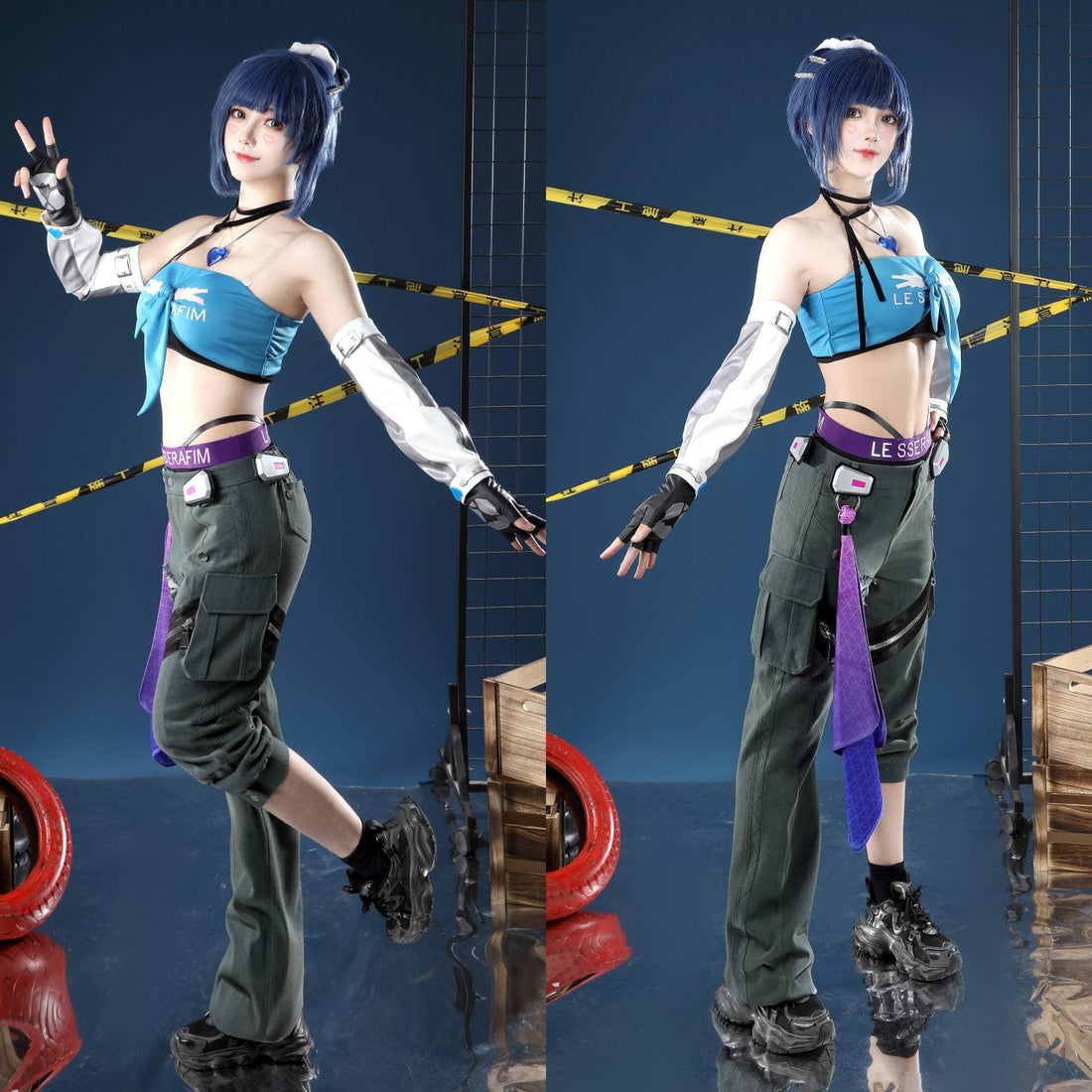 Overwatch 2 X LE SSERAFIM FEARLESS D.VA Blue Cosplay CostumesThemed Carnival Party Outfit