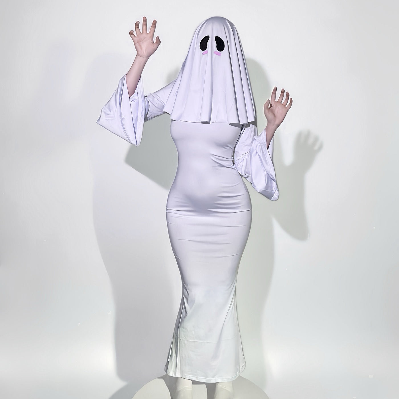Cute Ghost Cosplay Costume for Women - Mrs. Kyoko Style Spooky White Dress with Face Mask