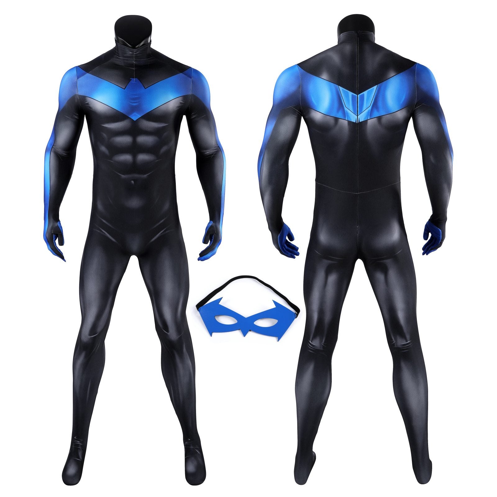 Nightwing Blue Battle Suit Jumpsuit Eye Mask Cosplay Costumes
