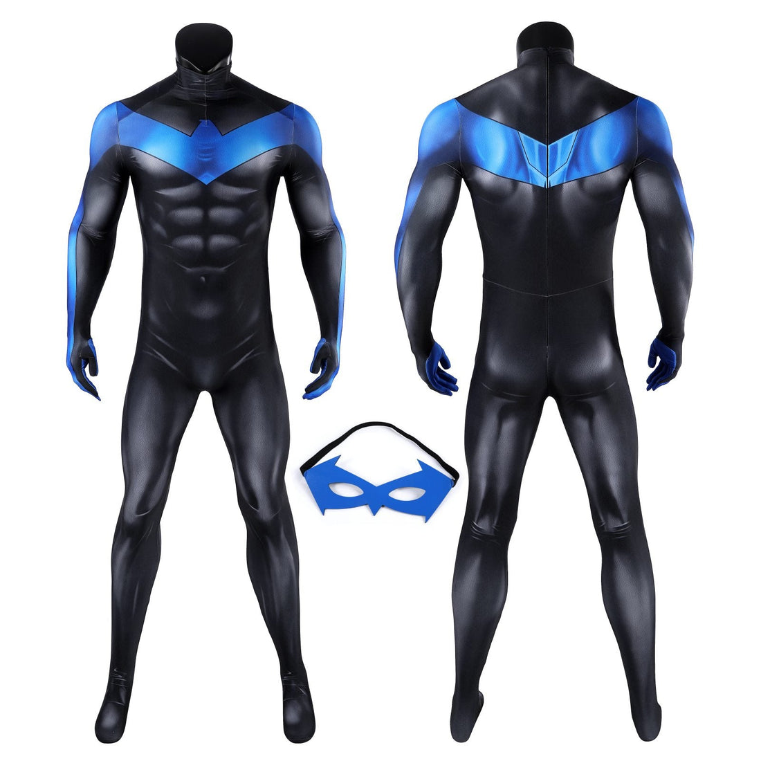 Nightwing Blue Battle Suit Jumpsuit Eye Mask Cosplay Costumes