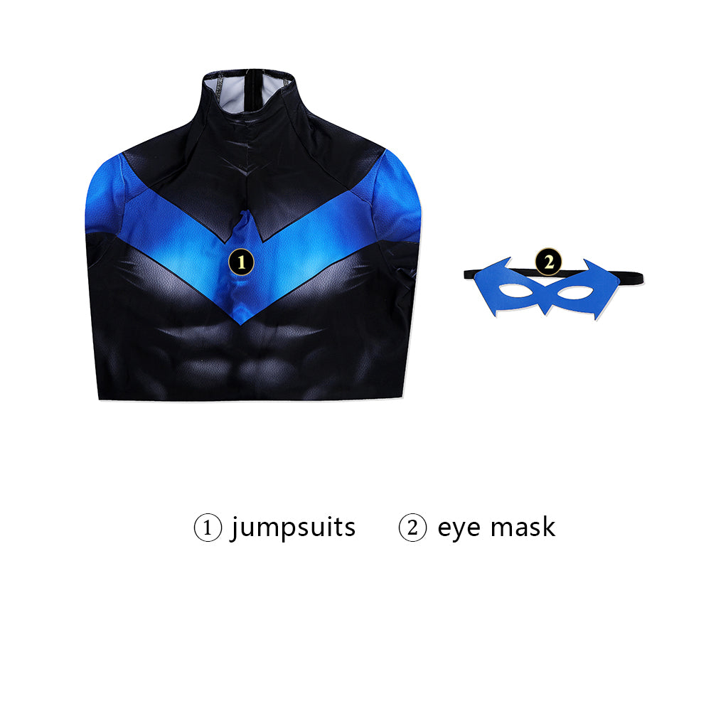 Nightwing Blue Battle Suit Jumpsuit Eye Mask Cosplay Costumes