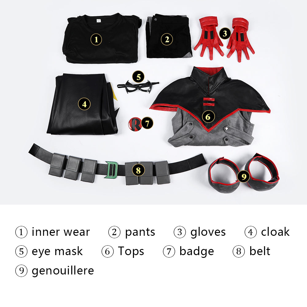 Batman: Son of The Demon Robin Damian Wayne Cosplay Costumes Halloween Suit with CloakThemed Carnival Party Outfit