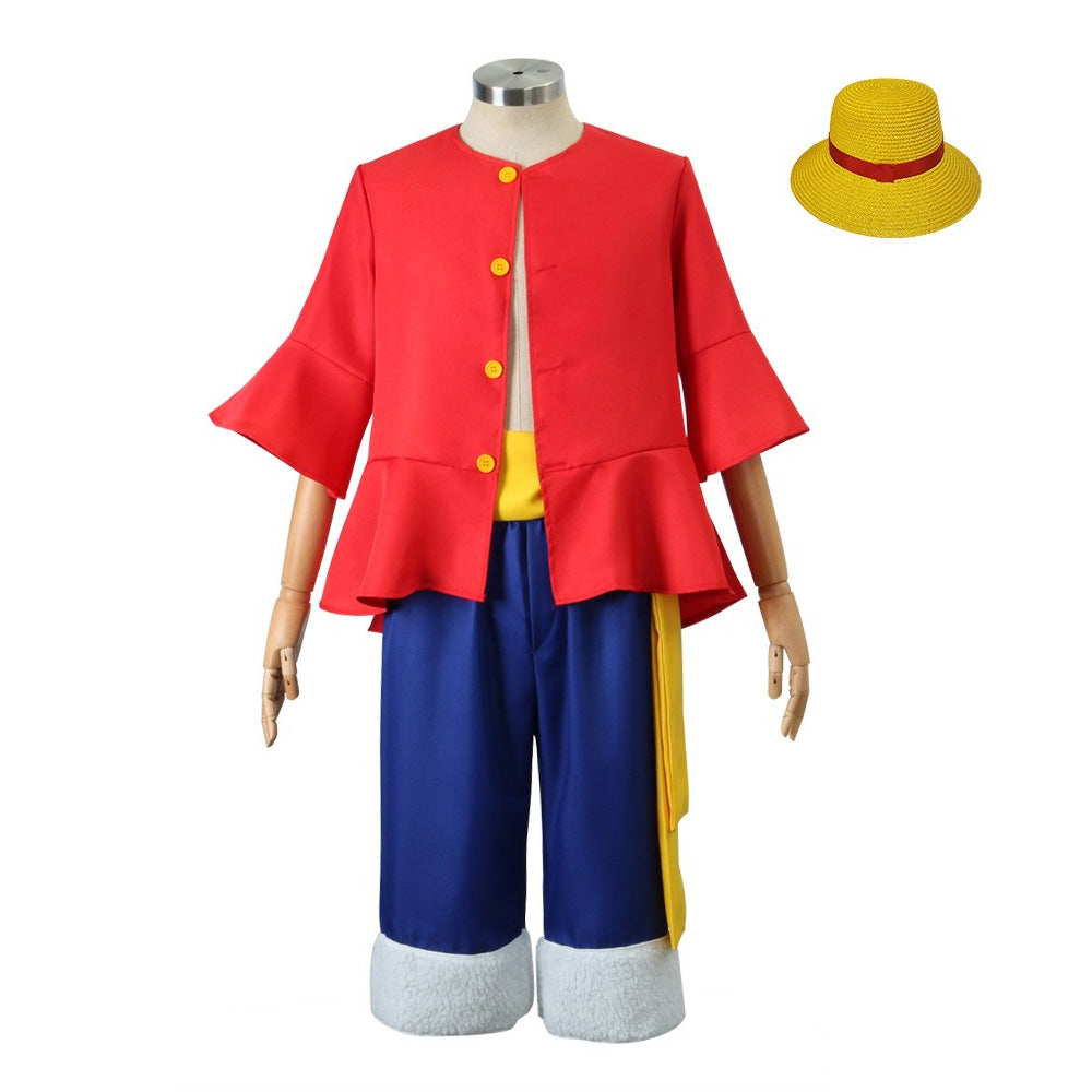 Anime Navigation Monkey D. Luffy Red Shirt Fullset One Piece Cosplay Costumes
