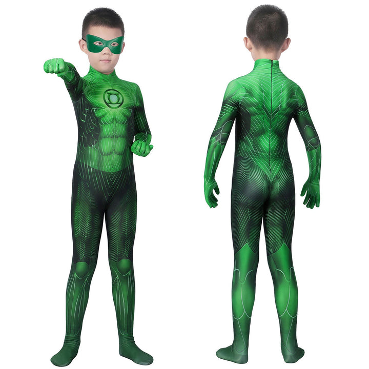 Green Lantern Hal Jordan Kids Jumpsuit Cosplay Costumes