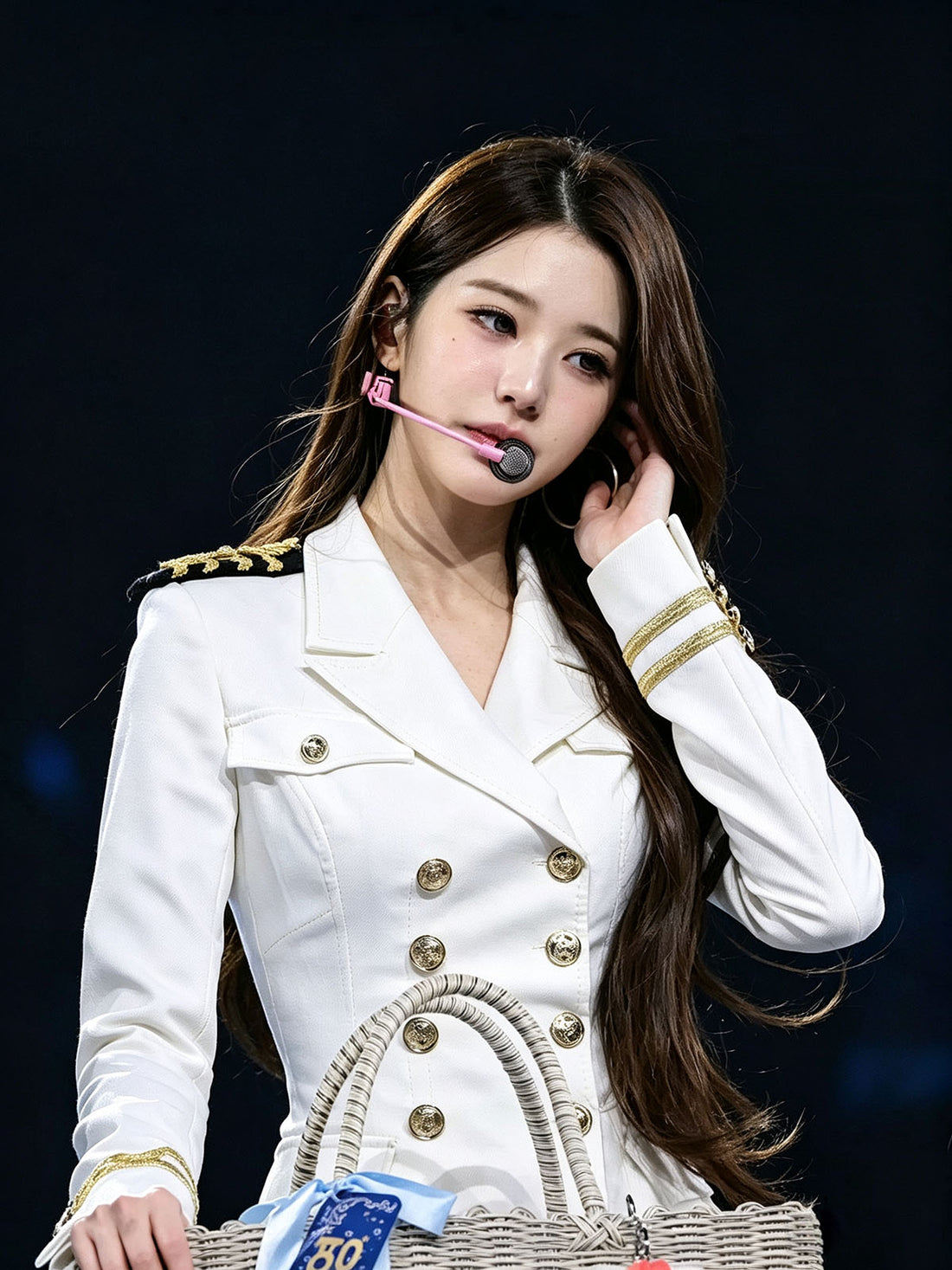 K-Pop Girl IVE Jang Won Young Same Style White Sailor Navy Uniform Stage Outfit
