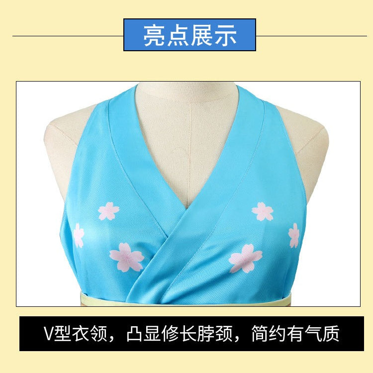 Anime Navigation Nami Kimono Blue Pajamas Fullset One Piece Cosplay Costumes